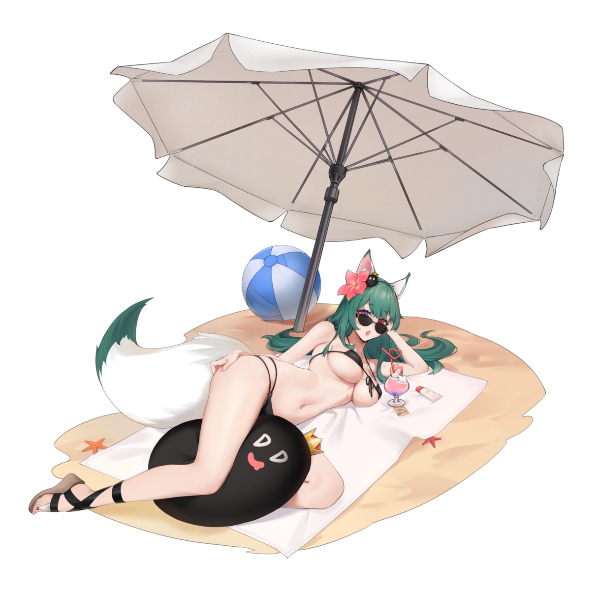 animal_ears bikini fei_mao kitsune megane swimsuits tail