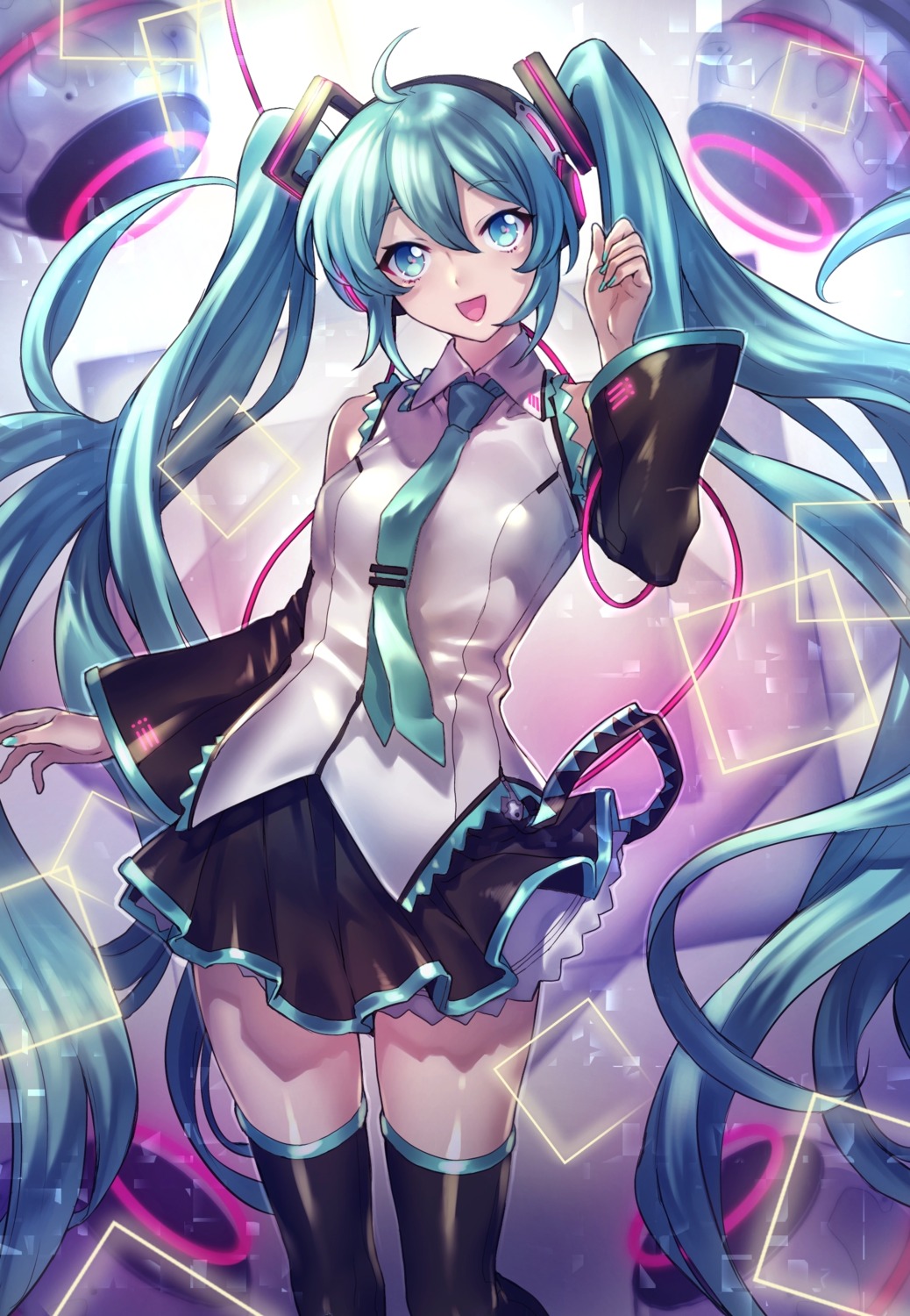 hatsune_miku headphones maruchi thighhighs vocaloid