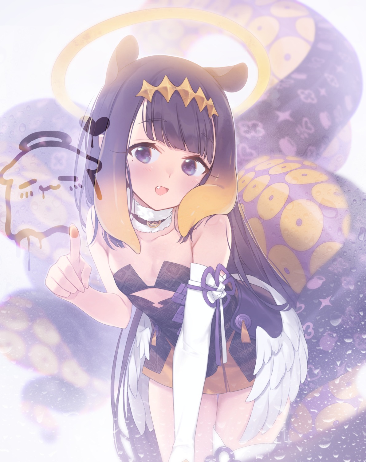 angel dress hololive hololive_english loli ninomae_ina'nis no_bra pointy_ears takotsu tentacles thighhighs wings