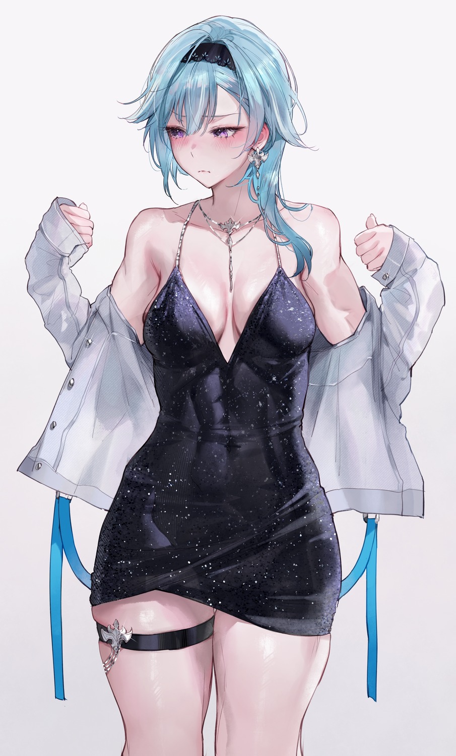 dress dress_shirt eula garter genshin_impact no_bra qiandaiyiyu