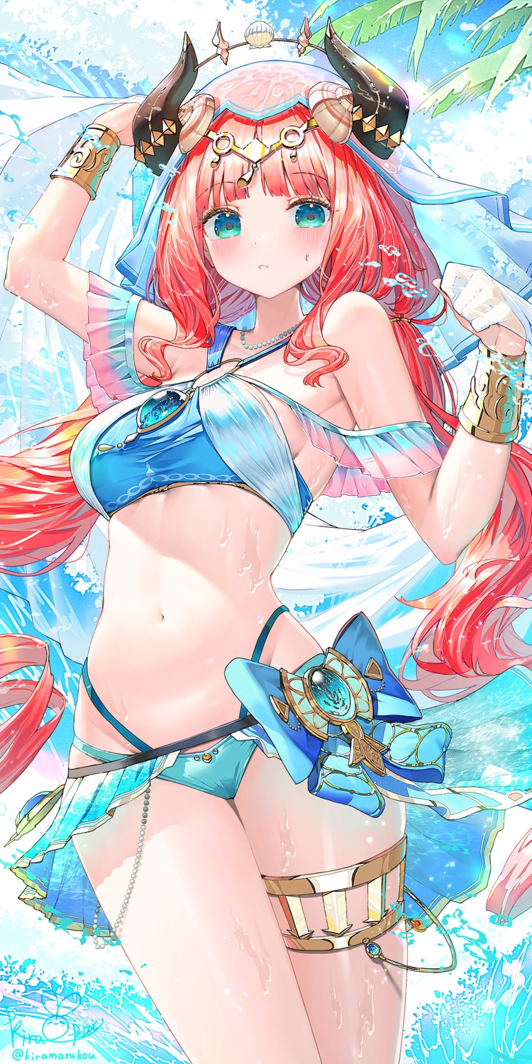 bikini garter genshin_impact horns kiramarukou nilou swimsuits wet