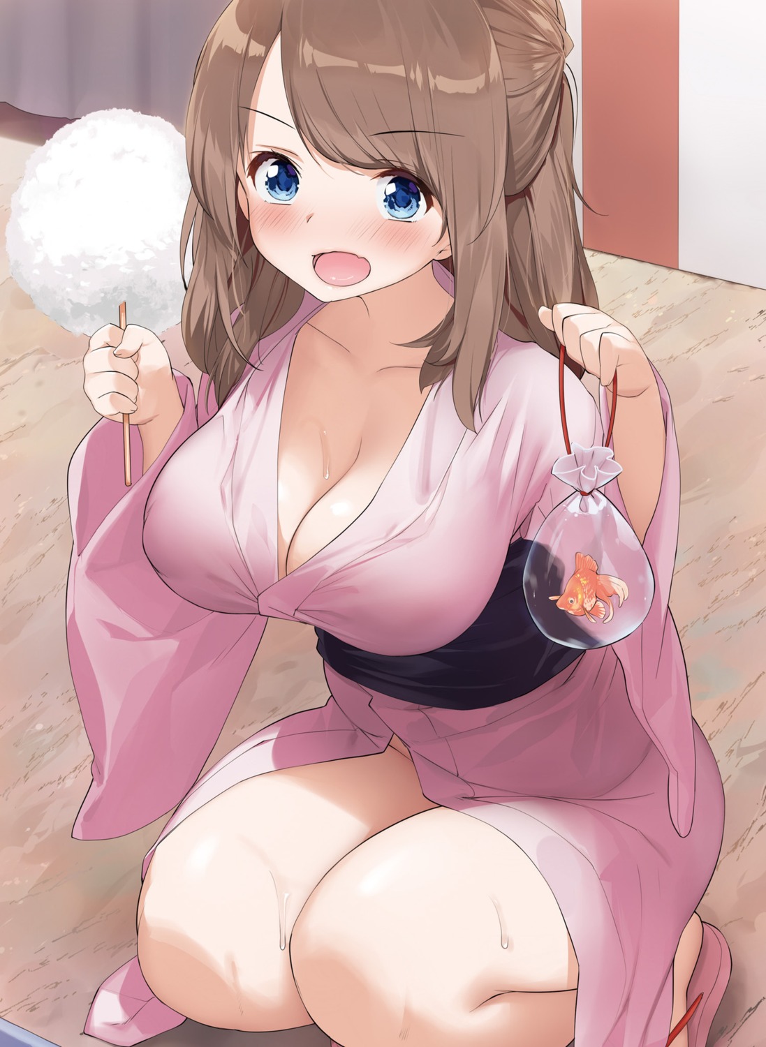 cleavage erect_nipples kaisen_chuui no_bra possible_duplicate yukata