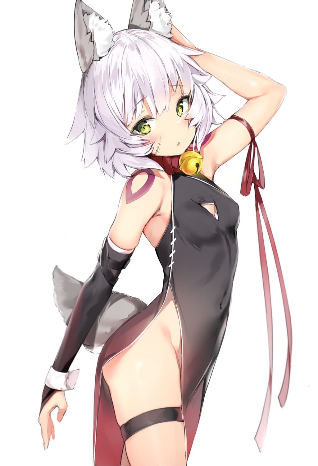 animal_ears chinadress cleavage fate/grand_order garter jack_the_ripper nopan silver_(chenwen) tail tattoo