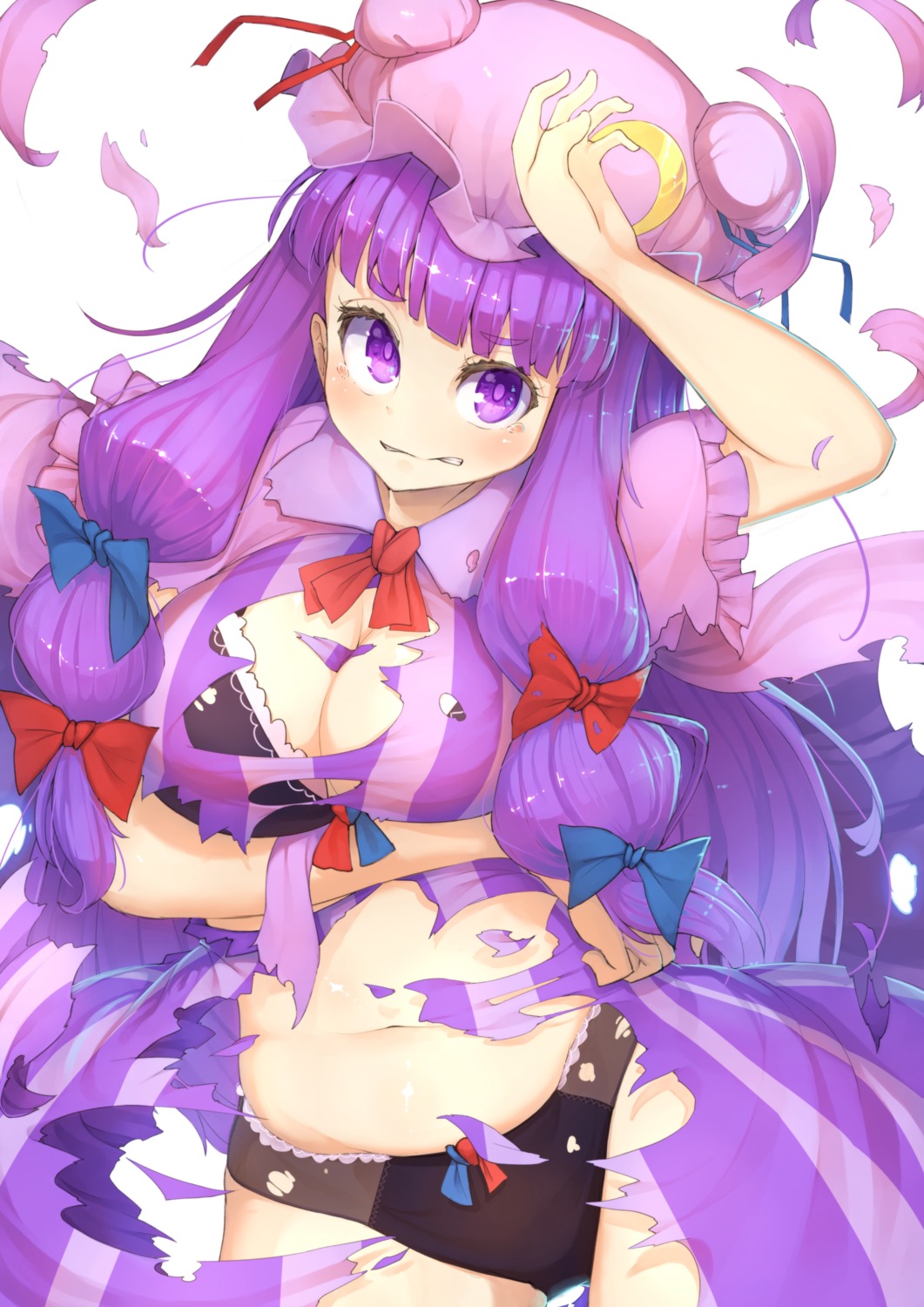 bra cleavage oruka pantsu patchouli_knowledge torn_clothes touhou