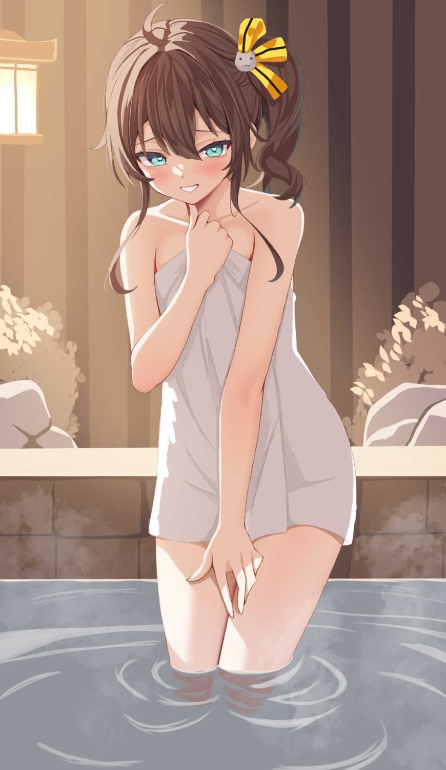 breast_hold hololive loli natsuiro_matsuri oniku onsen towel wet