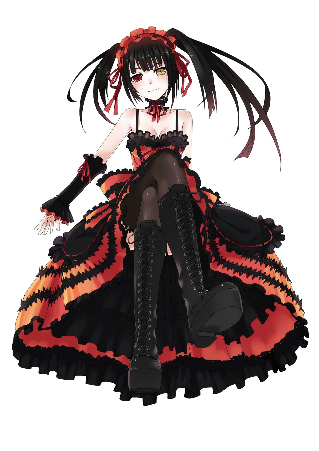 date_a_live feet gothic_lolita heterochromia lolita_fashion stockings thighhighs tokisaki_kurumi yukiyo_(otca202)