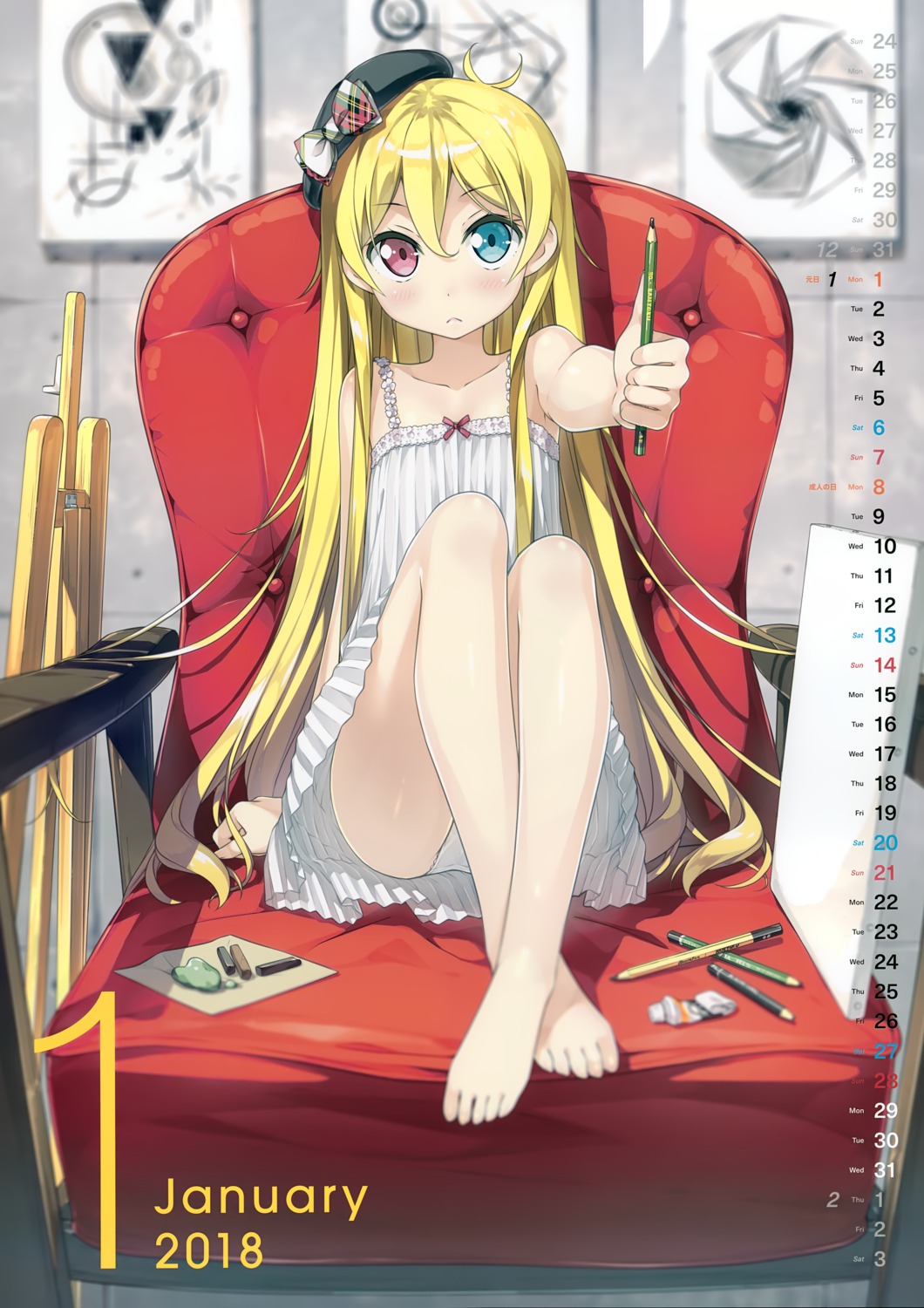 5_nenme_no_houkago calendar dress feet heterochromia kantoku pantsu summer_dress