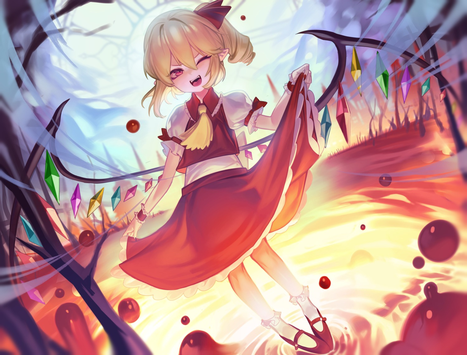 flandre_scarlet pointy_ears sb_lama skirt_lift touhou wings