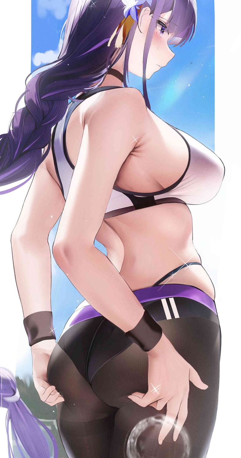 artist_revision ass buruma fantongjun genshin_impact gym_uniform pantyhose raiden_shogun