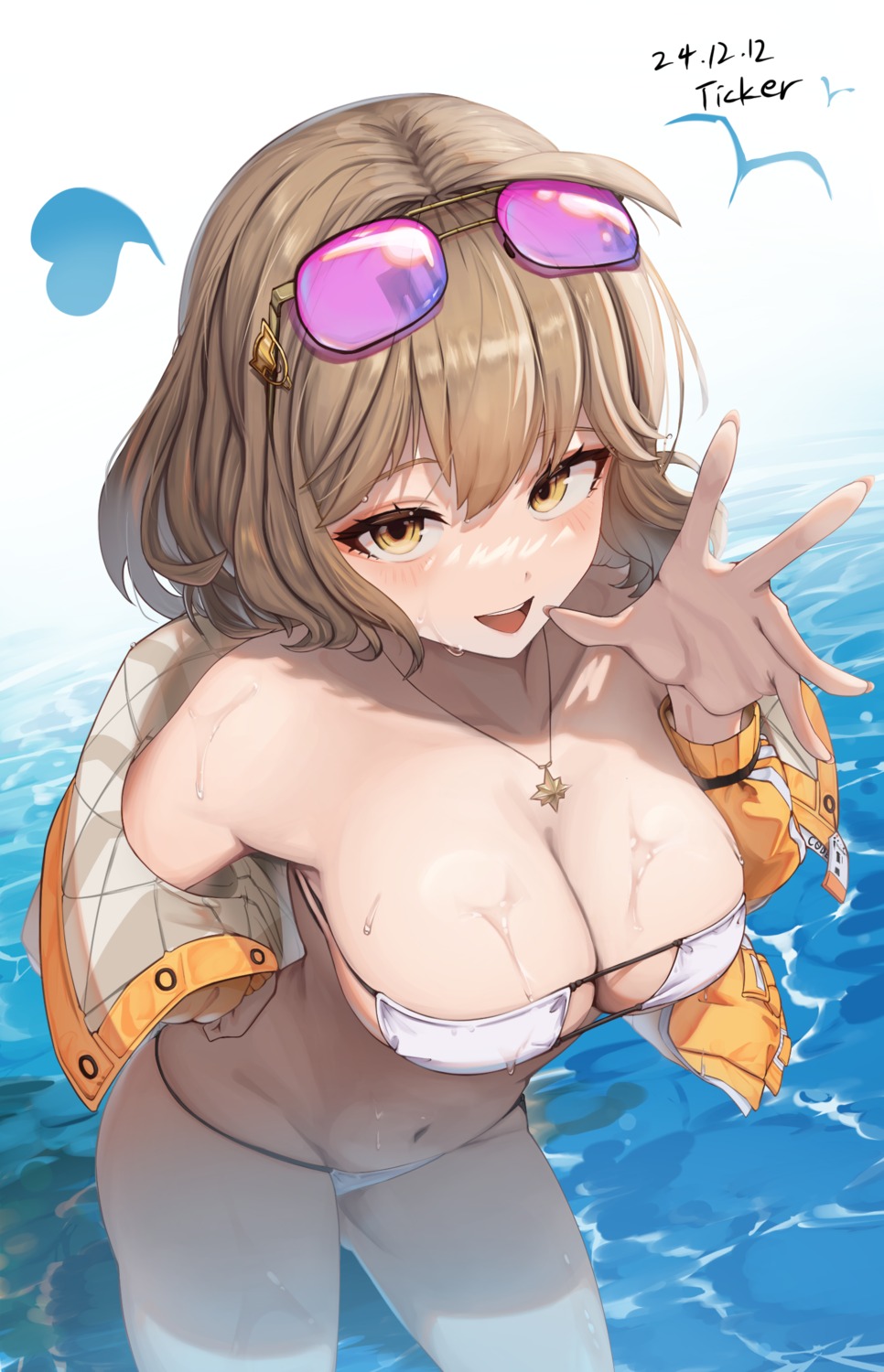 anis bikini goddess_of_victory:_nikke megane open_shirt swimsuits ticker_(kks2ksy) wet