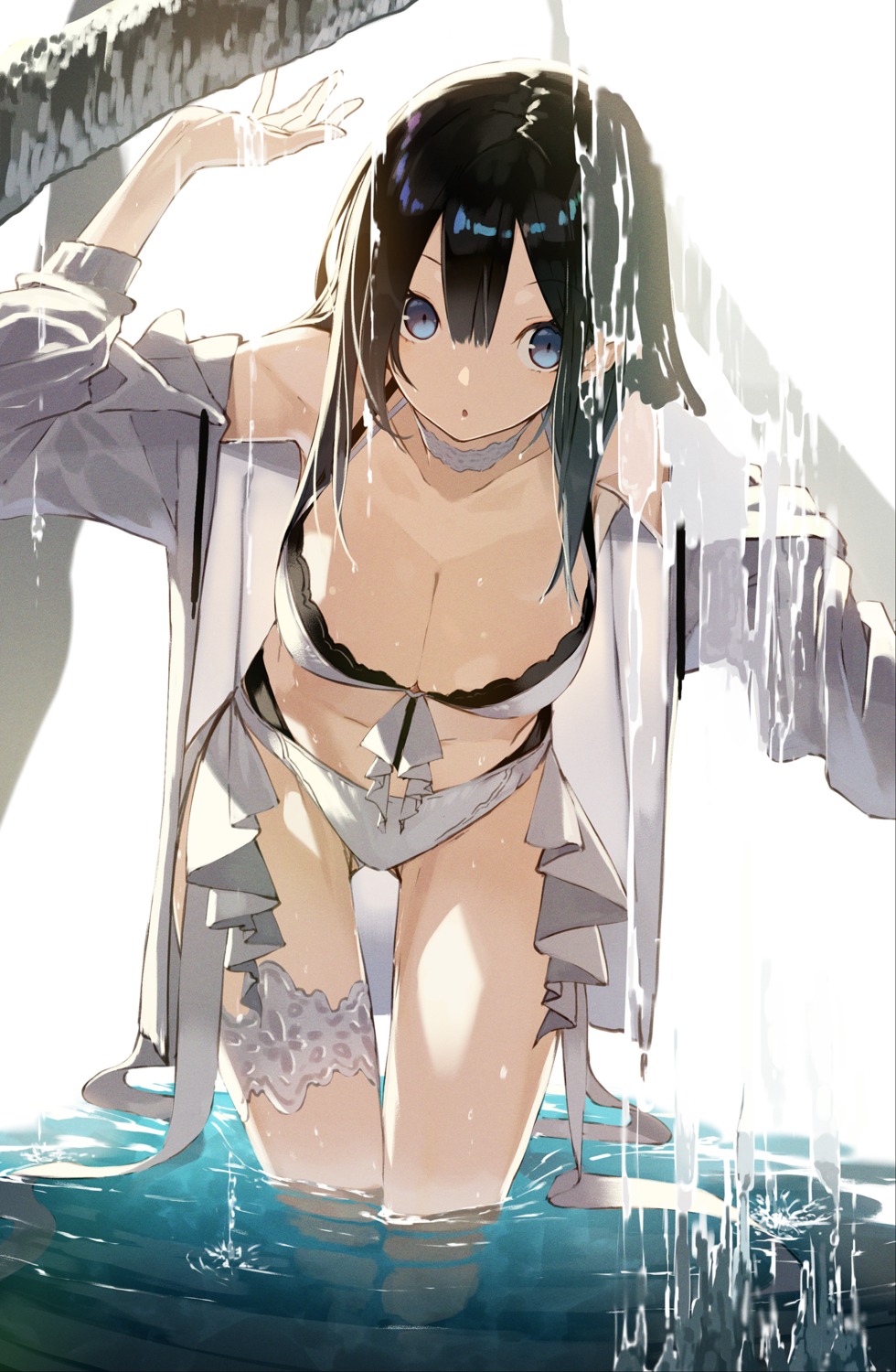 bikini garter open_shirt senmu_(senmudayo) swimsuits wet