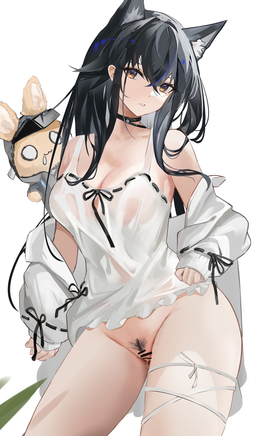 animal_ears areola arknights censored pubic_hair pussy pussy_juice sabou_san-shitsu_kokoro see_through texas_(arknights)