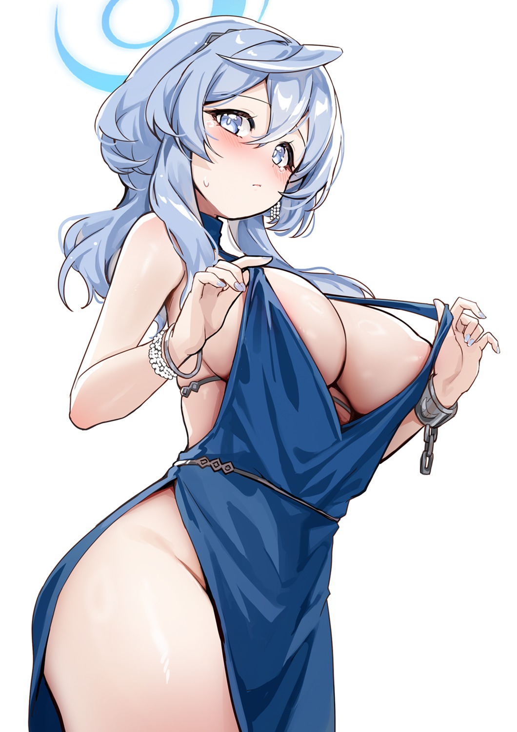 amau_ako blue_archive dress halo no_bra nopan picter undressing