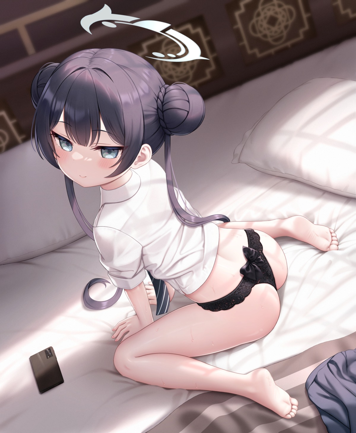 artist_revision ass blue_archive cementite halo loli pantsu ryuuge_kisaki seifuku thong wet