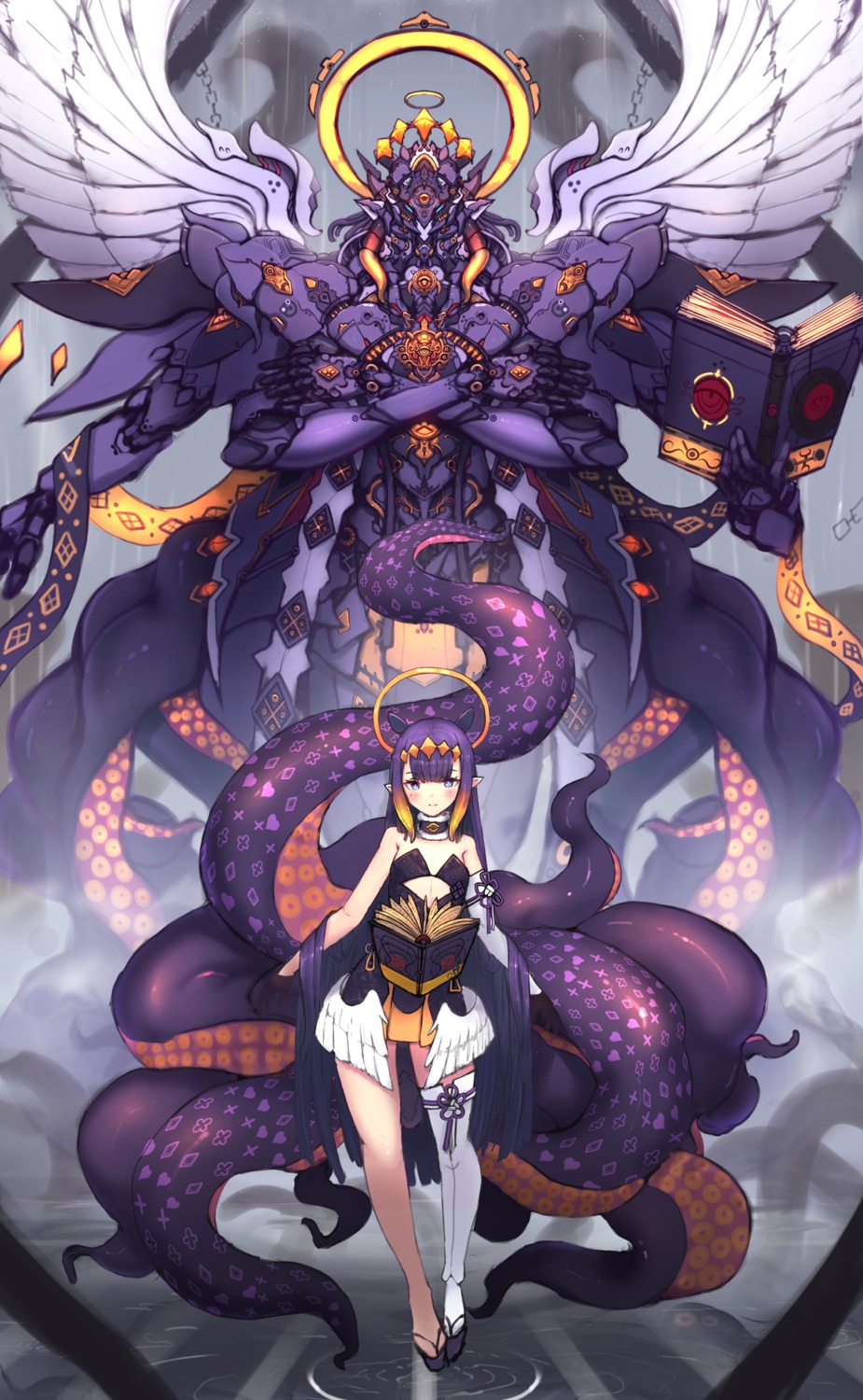 angel dress hololive hololive_english loli monster ninomae_ina'nis no_bra pointy_ears syaha tentacles thighhighs wings