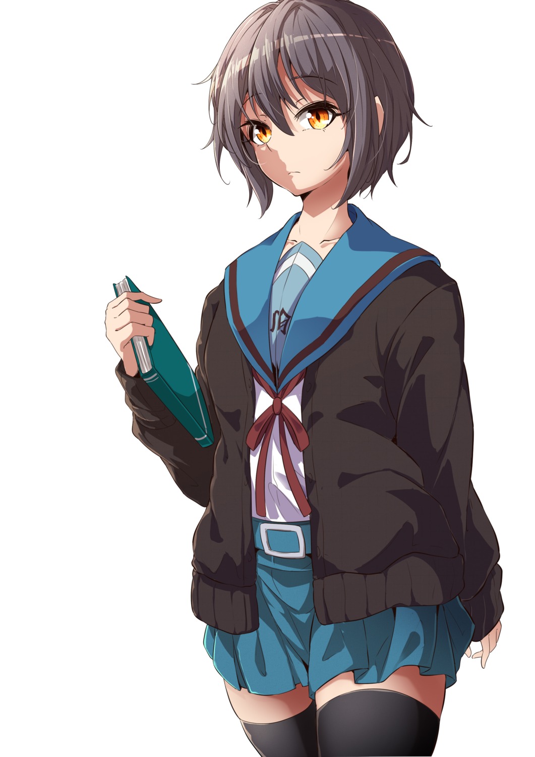 nagato_yuki seifuku suzumiya_haruhi_no_yuuutsu sweater tagme thighhighs