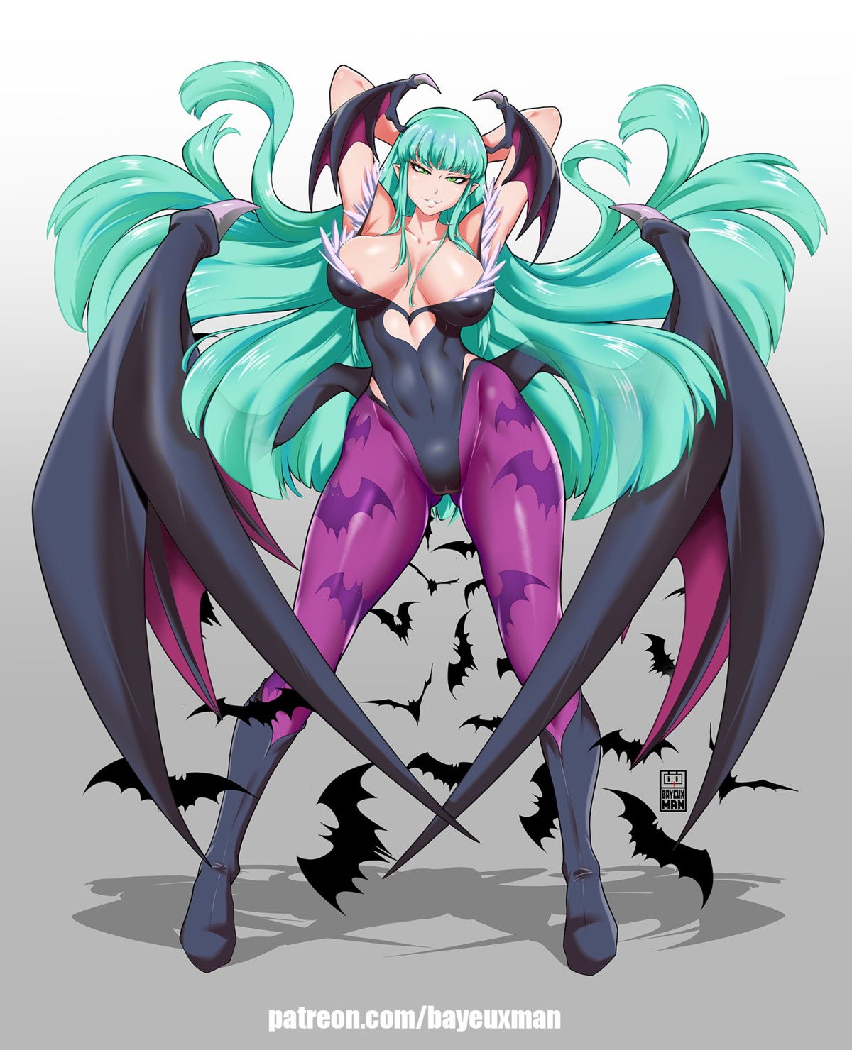 areola bayeuxman dark_stalkers leotard morrigan_aensland pantyhose pointy_ears wings