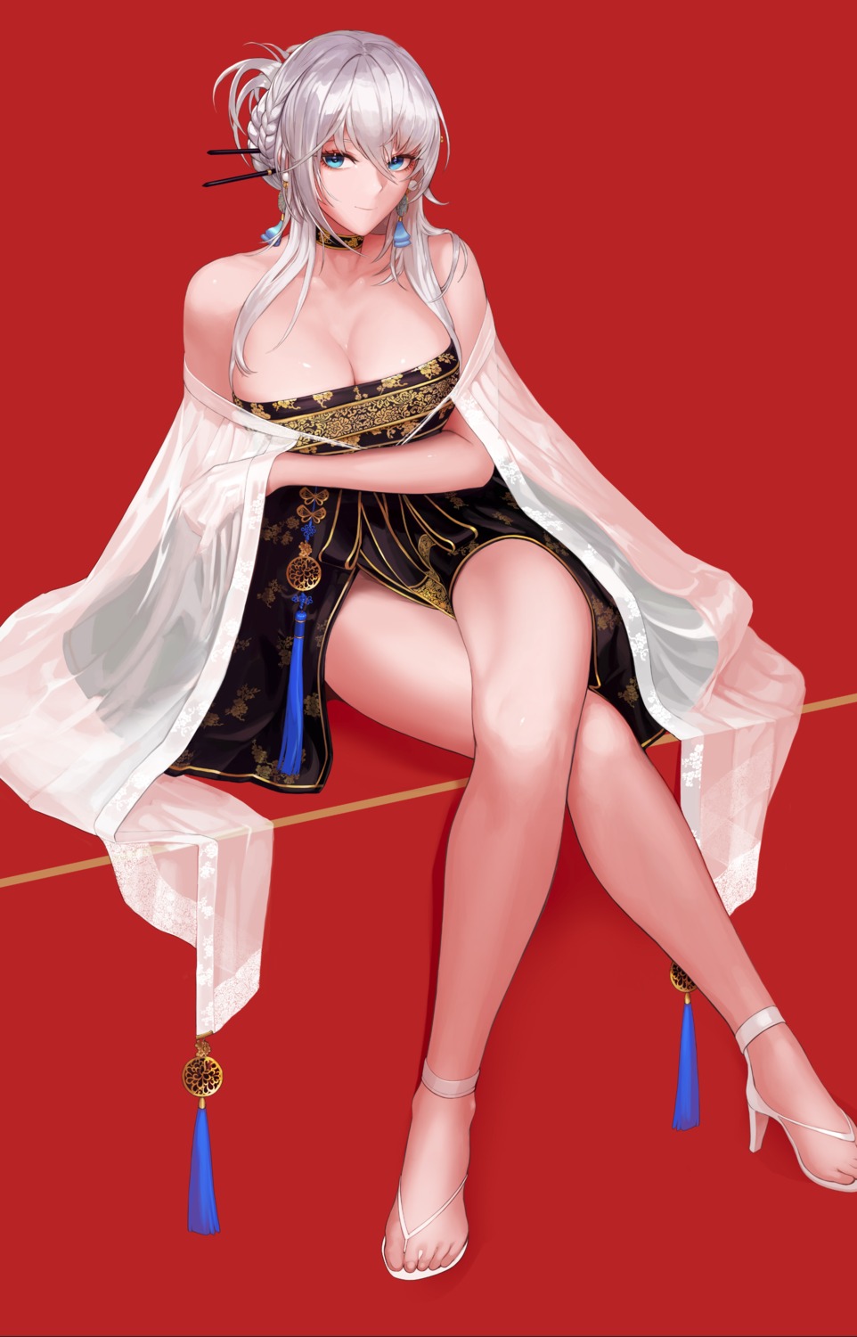 asian_clothes breast_hold cleavage dungeon_fighter heels monaim no_bra see_through