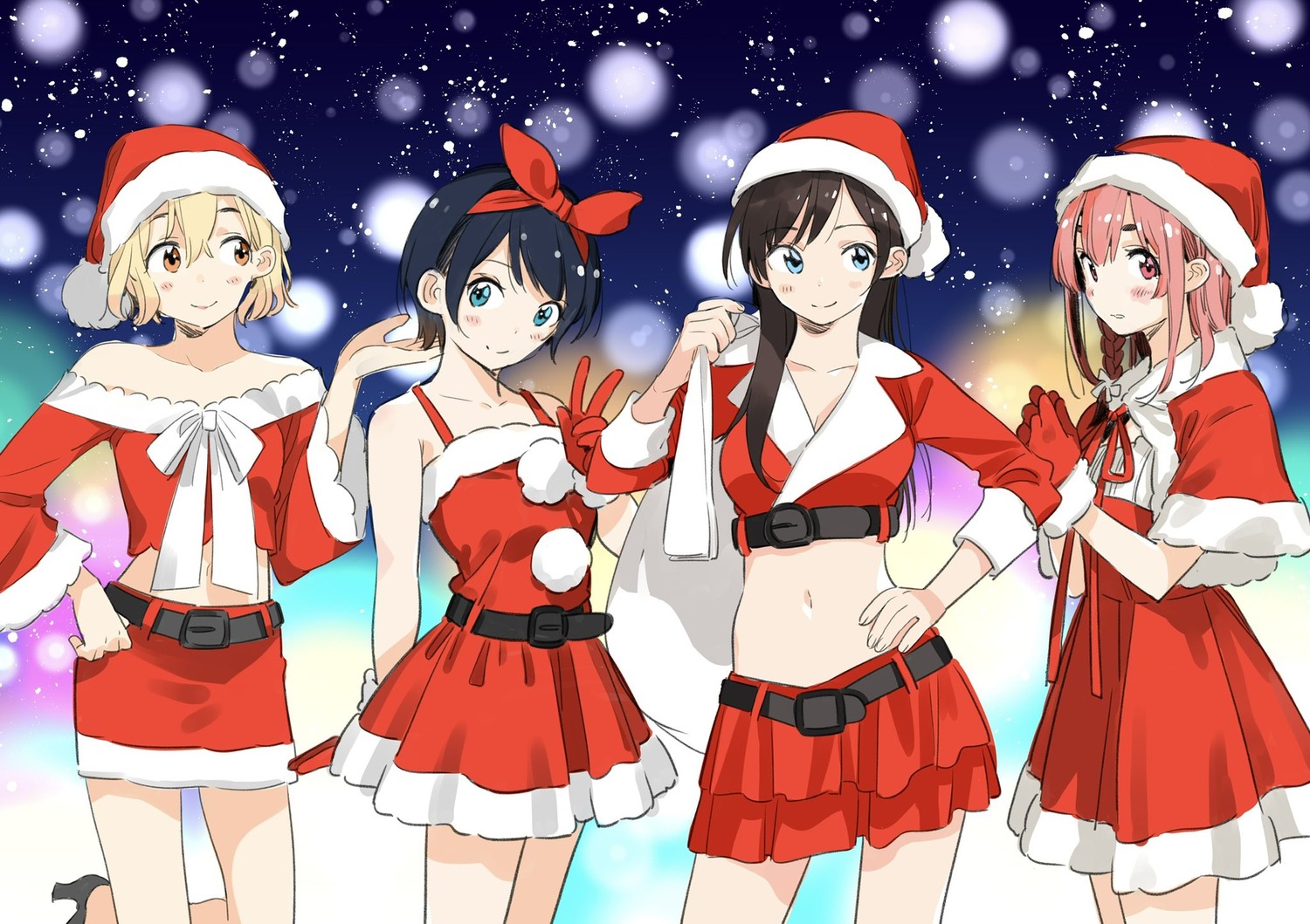 christmas dress heels ichinose_chizuru kanojo_okarishimasu miyajima_reiji nanami_mami sakurasawa_sumi sarashina_ruka