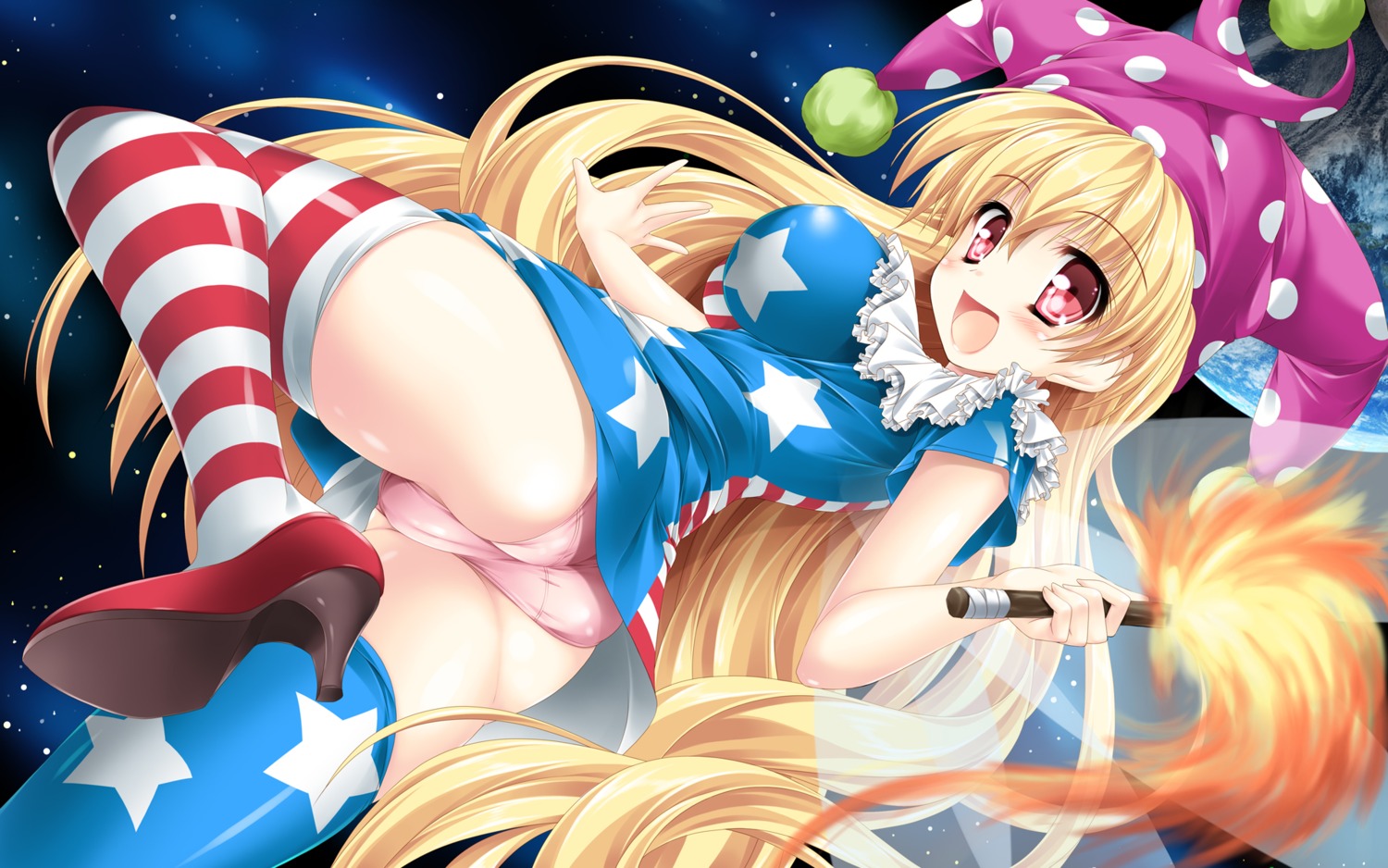 ass cameltoe clownpiece dress heels kamiya_tomoe pantsu thighhighs touhou wings