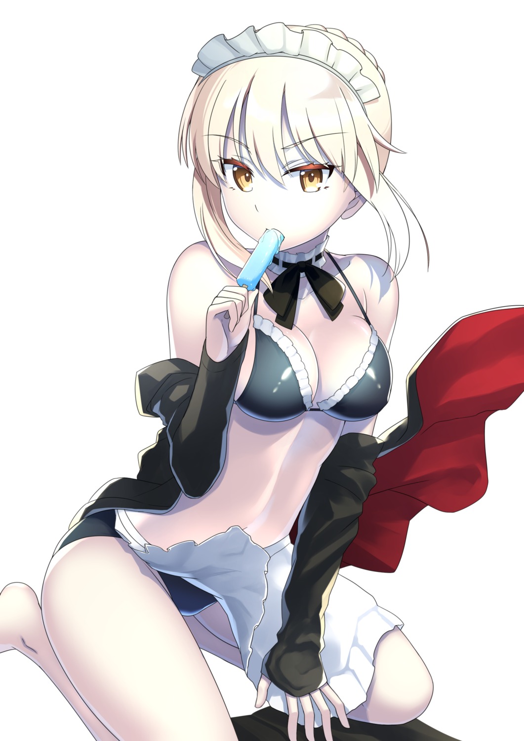 bikini cleavage fate/grand_order maid open_shirt oyaji_kusa saber saber_alter swimsuits