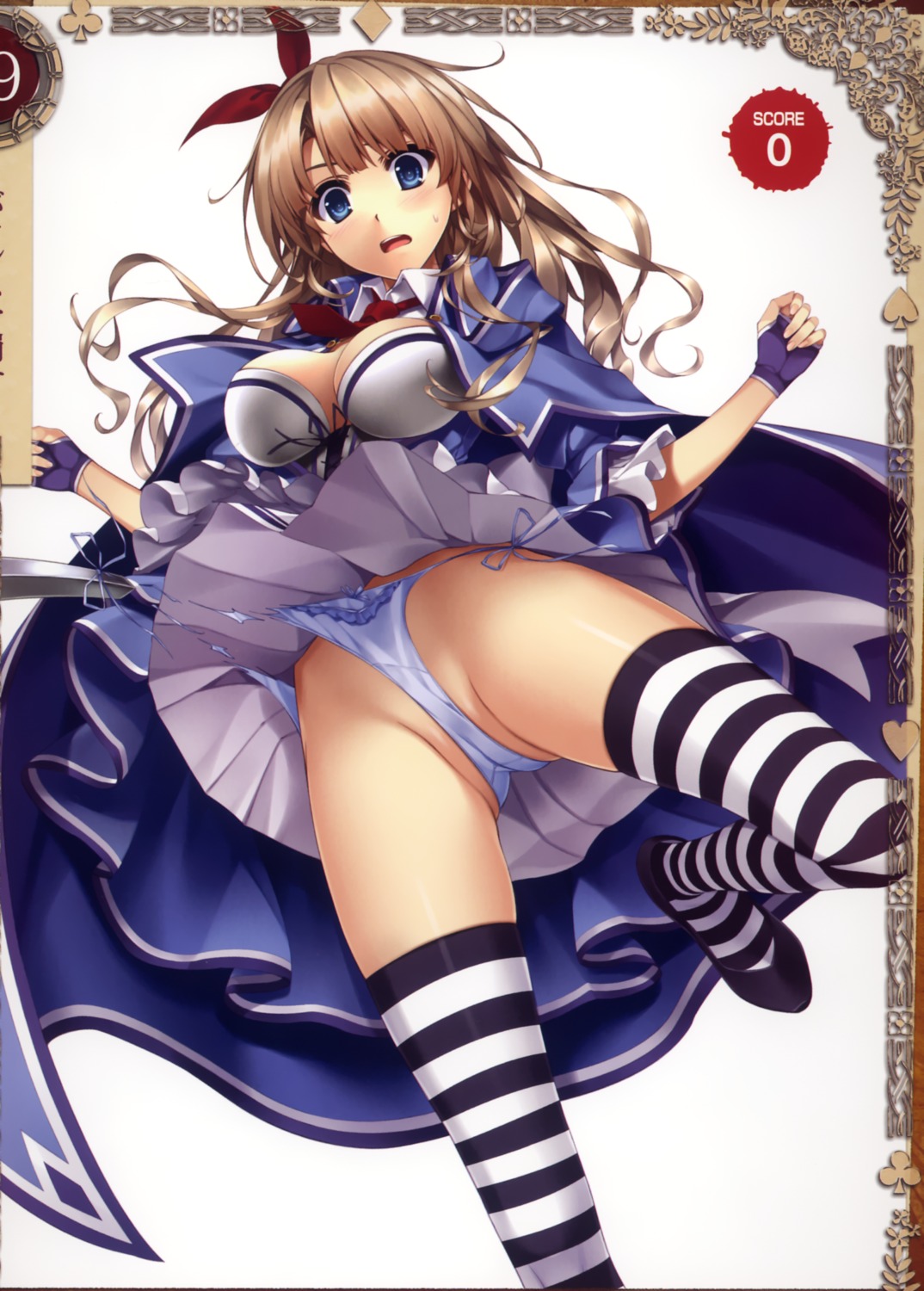 alicia_(queen's_blade) cleavage misaki_kurehito pantsu queen's_blade queen's_blade_grimoire string_panties thighhighs torn_clothes