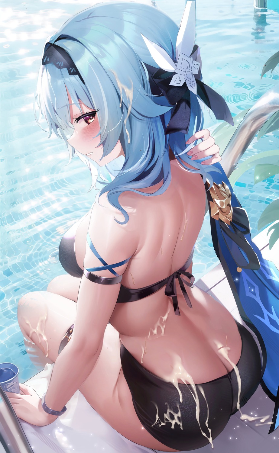 ass bikini cum eula fantongjun garter genshin_impact swimsuits wet