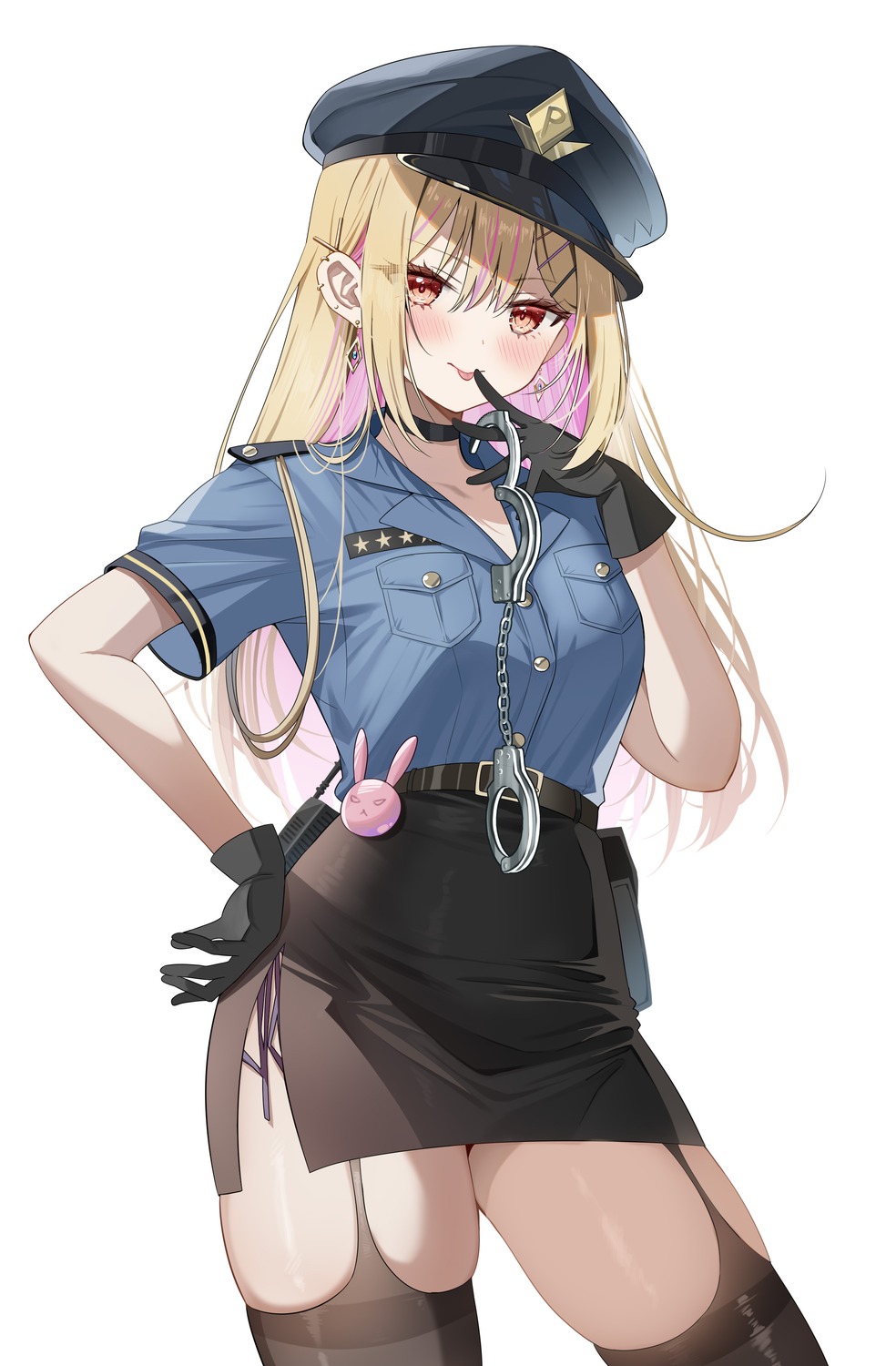 pantsu piyopoyo police_uniform stockings string_panties thighhighs