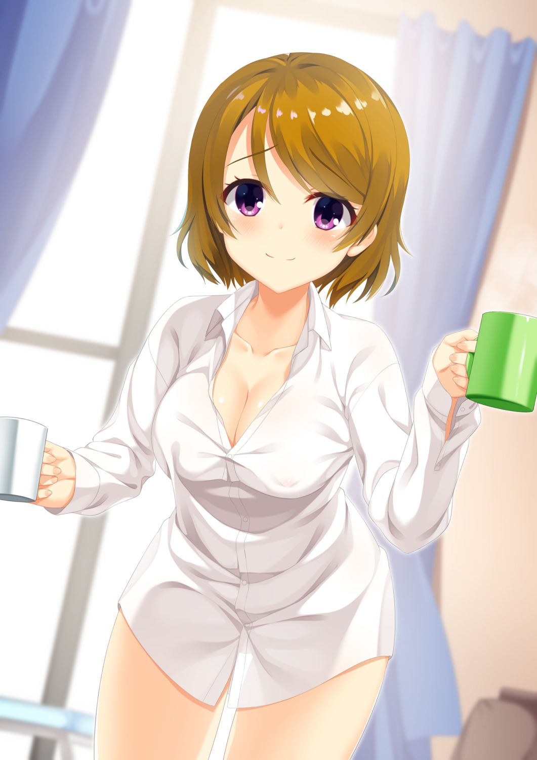 areola dress_shirt koizumi_hanayo log_(8kumagawa) love_live! no_bra see_through