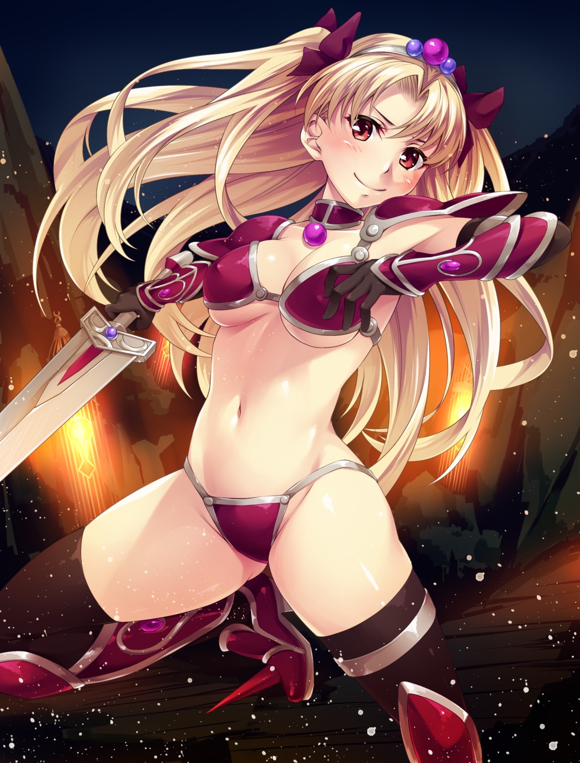 armor bikini_armor cleavage cosplay ereshkigal_(fate/grand_order) fate/grand_order heels mukunokino_isshiki sword thighhighs underboob