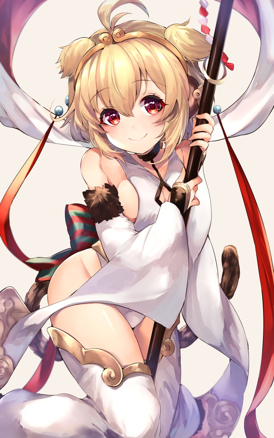 40_(0f0urw) andira_(granblue_fantasy) animal_ears granblue_fantasy no_bra tail weapon