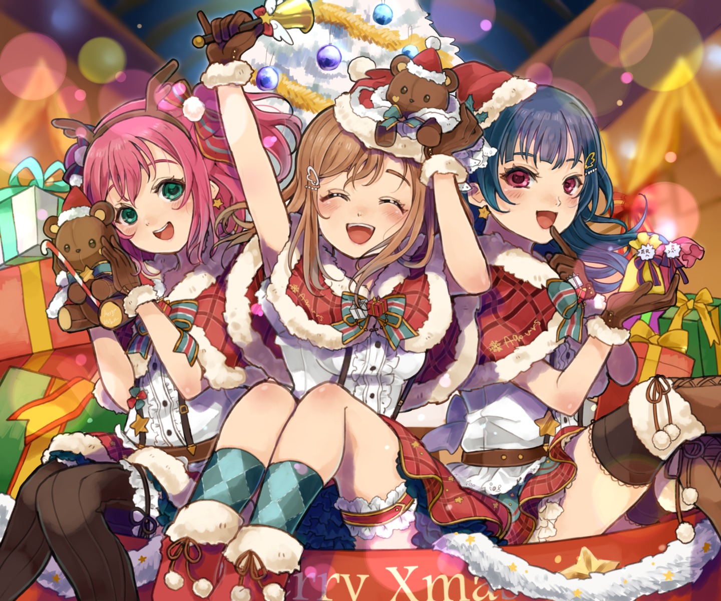 beniko08 christmas garter horns kunikida_hanamaru kurosawa_ruby love_live!_sunshine!! thighhighs tsushima_yoshiko