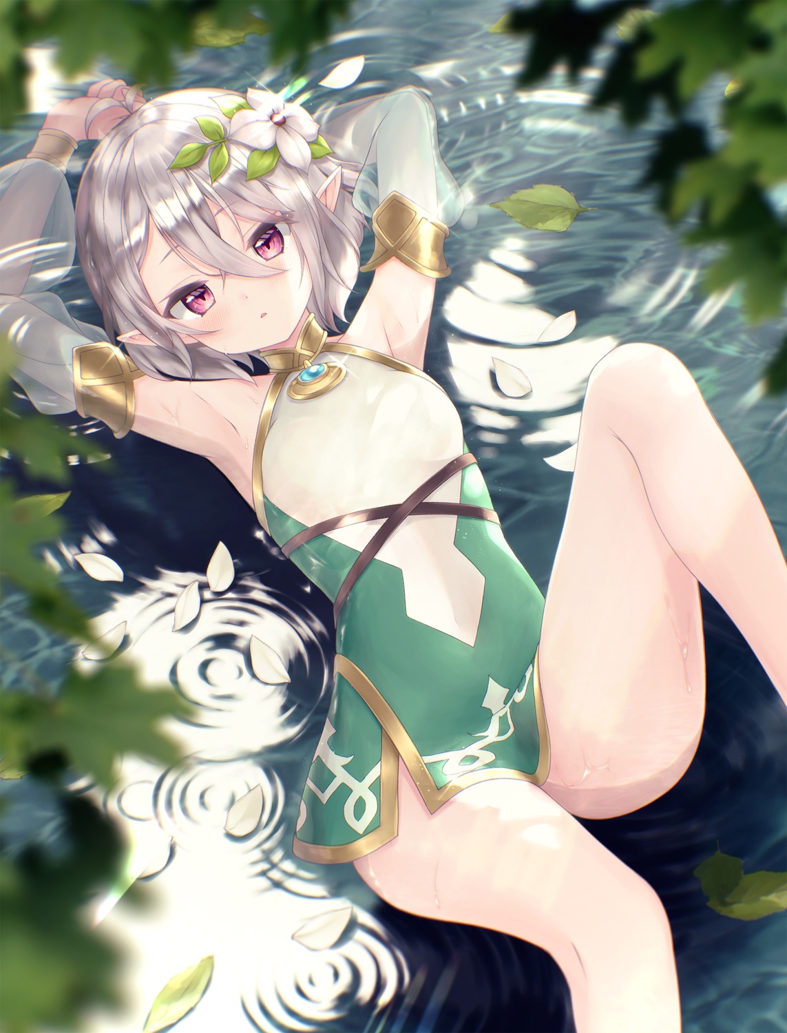 dress kokkoro pointy_ears princess_connect princess_connect!_re:dive rupe_paperu see_through wet