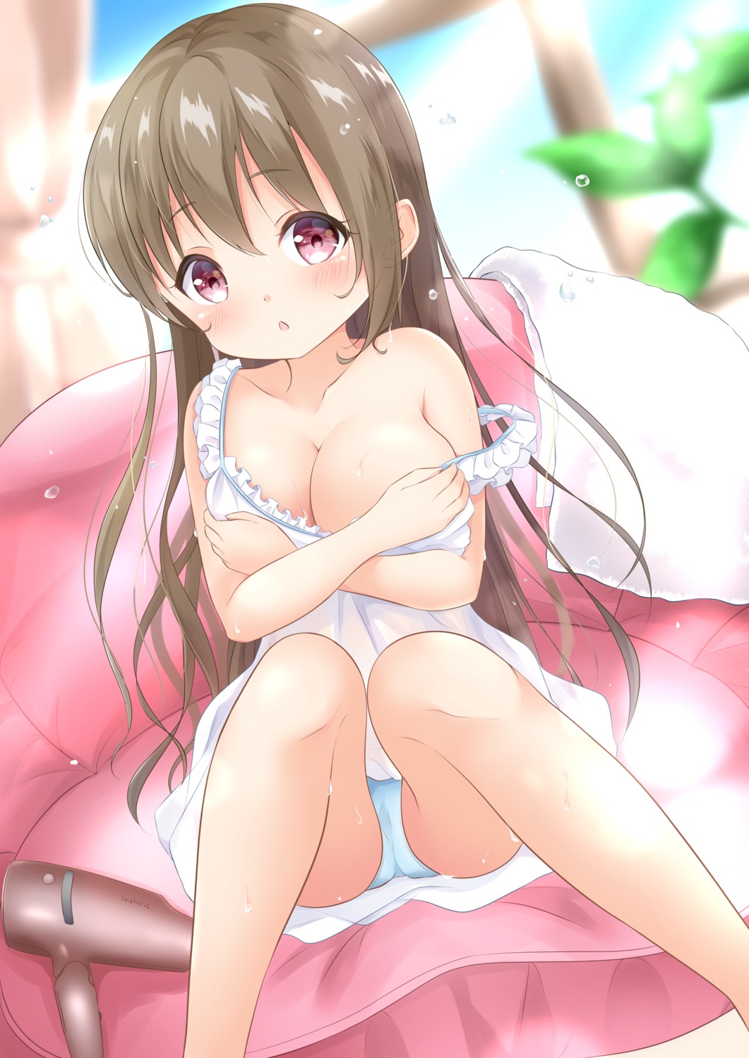 breast_hold cameltoe dress inahori no_bra pantsu skirt_lift summer_dress