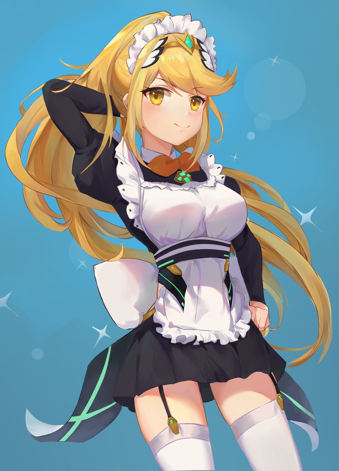 hikari_(xenoblade_2) kiiro_kimi maid stockings thighhighs xenoblade xenoblade_chronicles_2