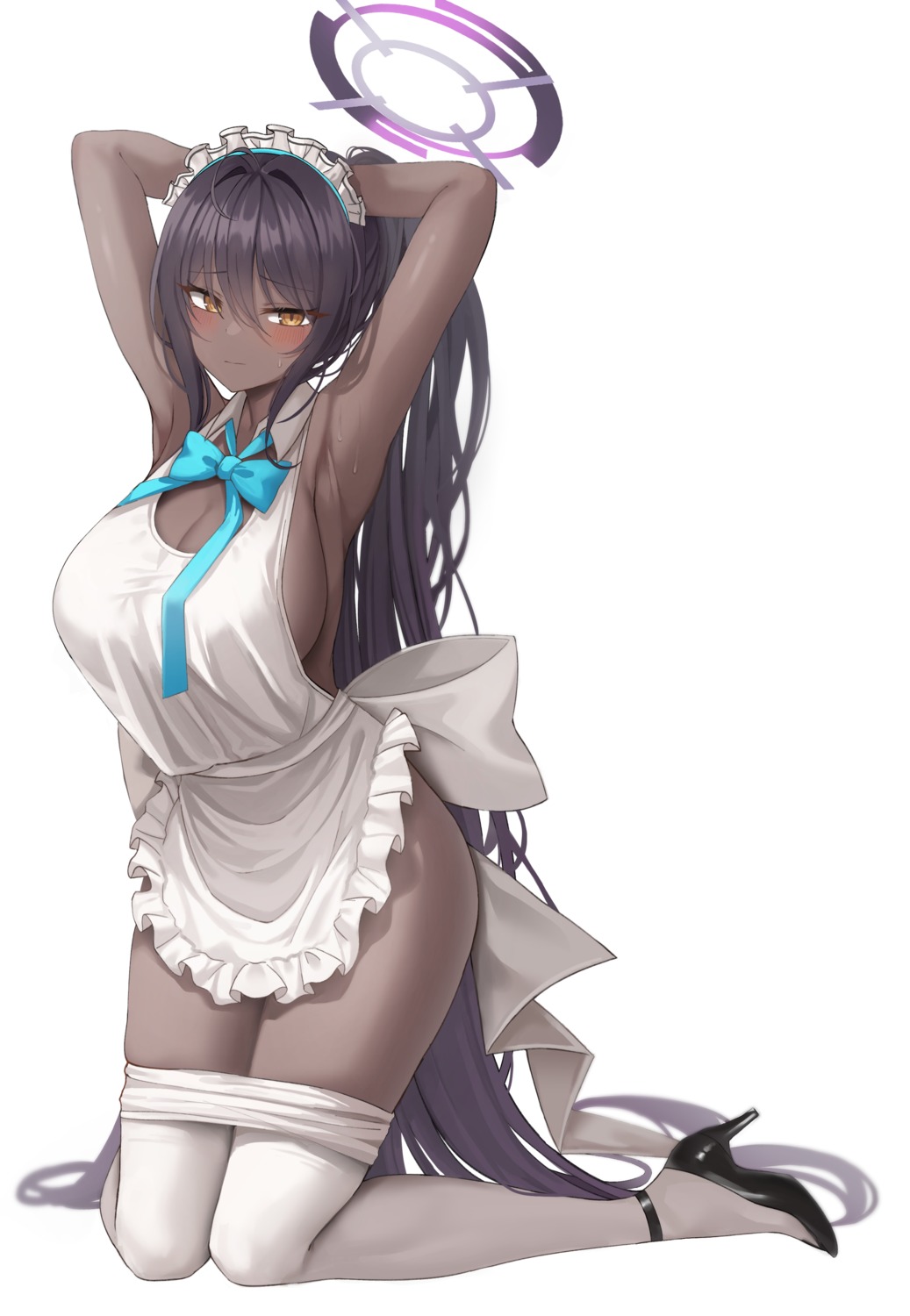 biya_(1024) blue_archive halo heels kakudate_karin naked_apron pantyhose