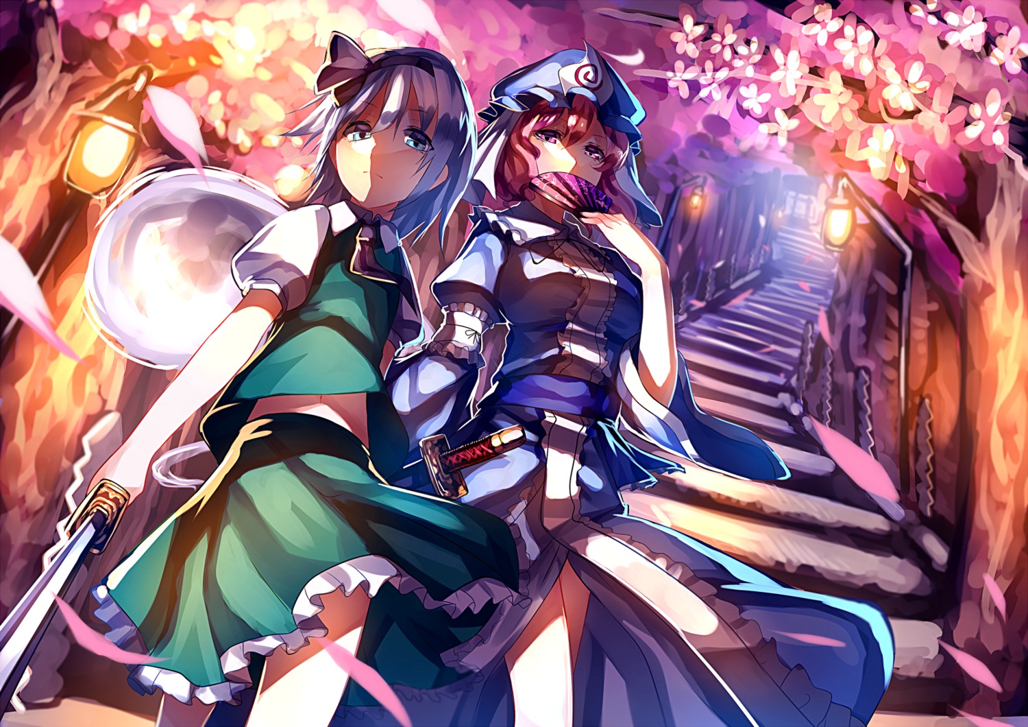 dress konpaku_youmu saigyouji_yuyuko sword touhou u_u_zan