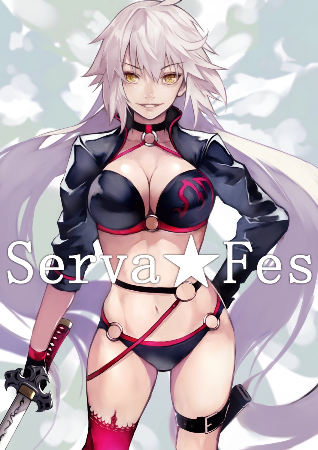 bikini cleavage fate/grand_order garter jeanne_d'arc jeanne_d'arc_(alter)_(fate) swimsuits sword yoshio_(55level)