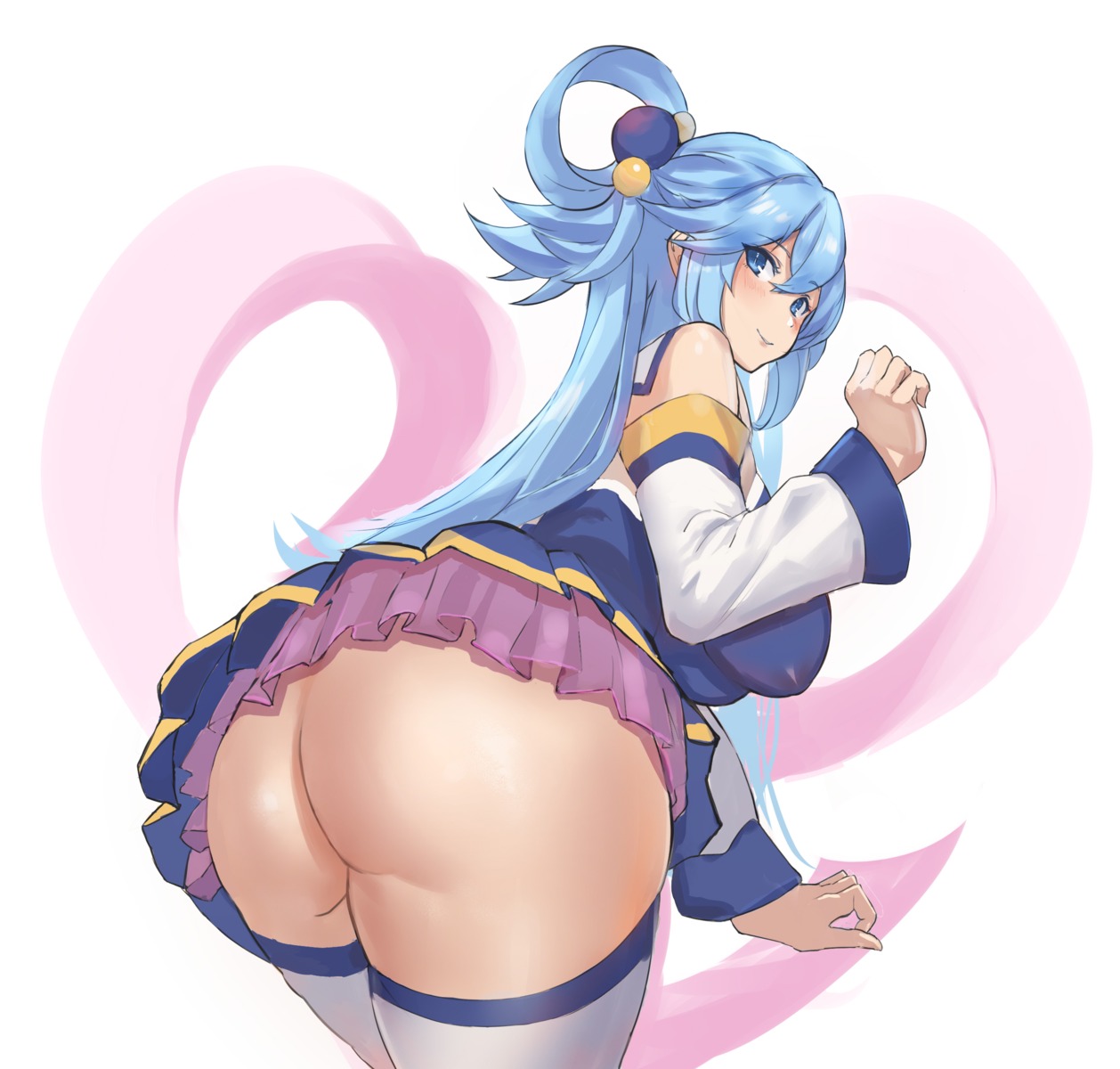 aqua_(kono_subarashii_sekai_ni_shukufuku_wo!) ass kono_subarashii_sekai_ni_shukufuku_wo! nopan see_through skirt_lift tagme thighhighs