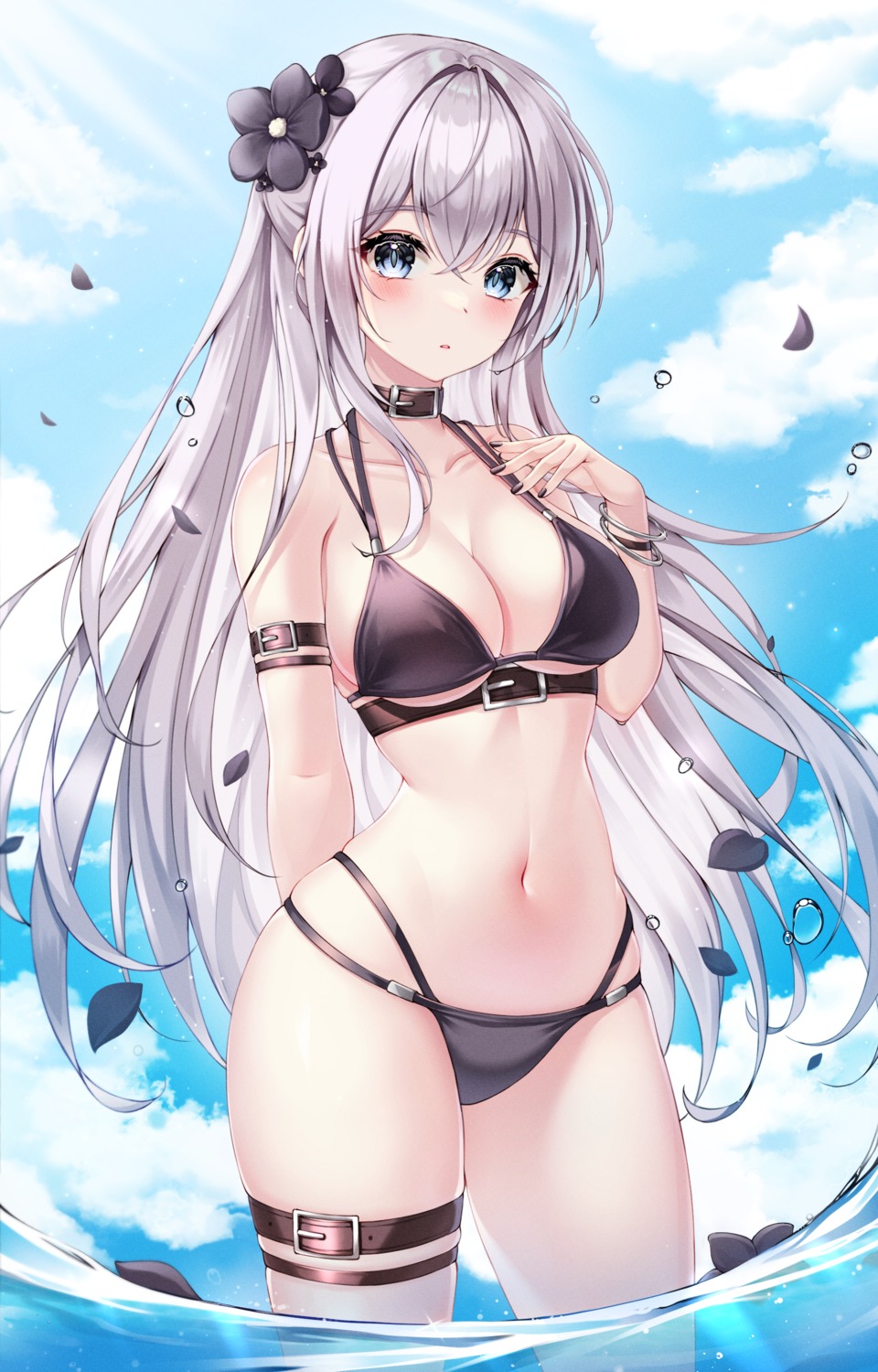 bikini garter kuca_(ku_ca18) swimsuits wet