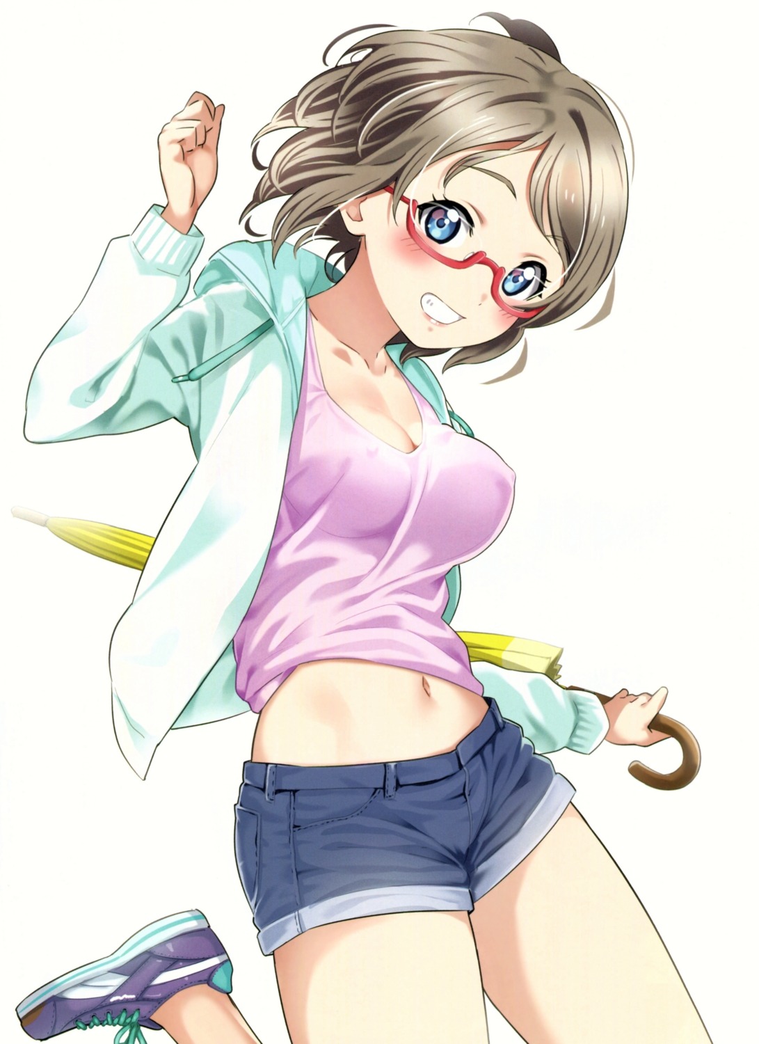 agoitei cleavage erect_nipples love_live!_(series) love_live!_sunshine!! megane sankuro umbrella watanabe_you