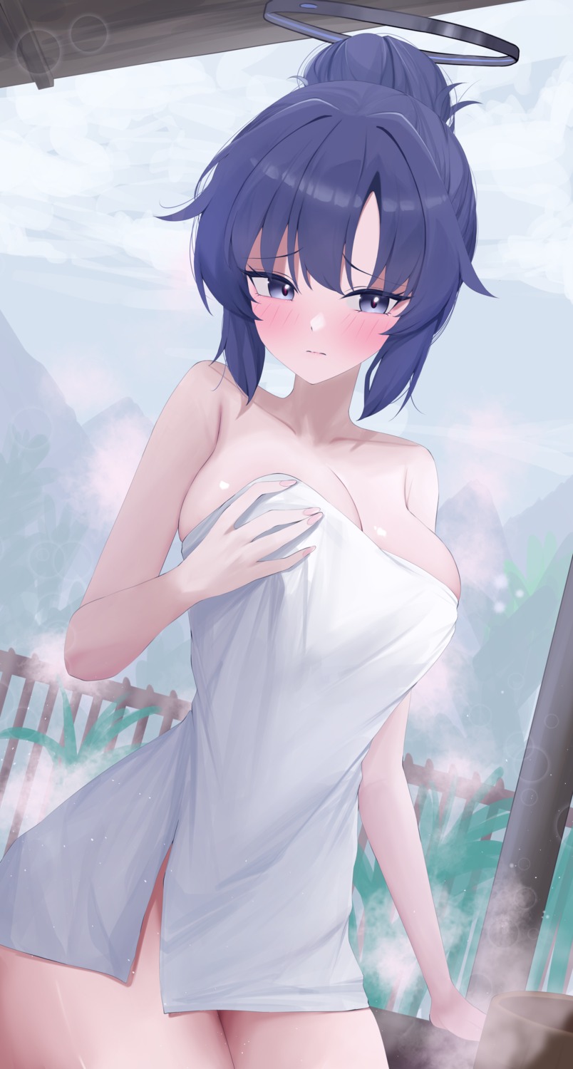 blue_archive halo hayase_yuuka onsen sei_(0724sei6) towel wet