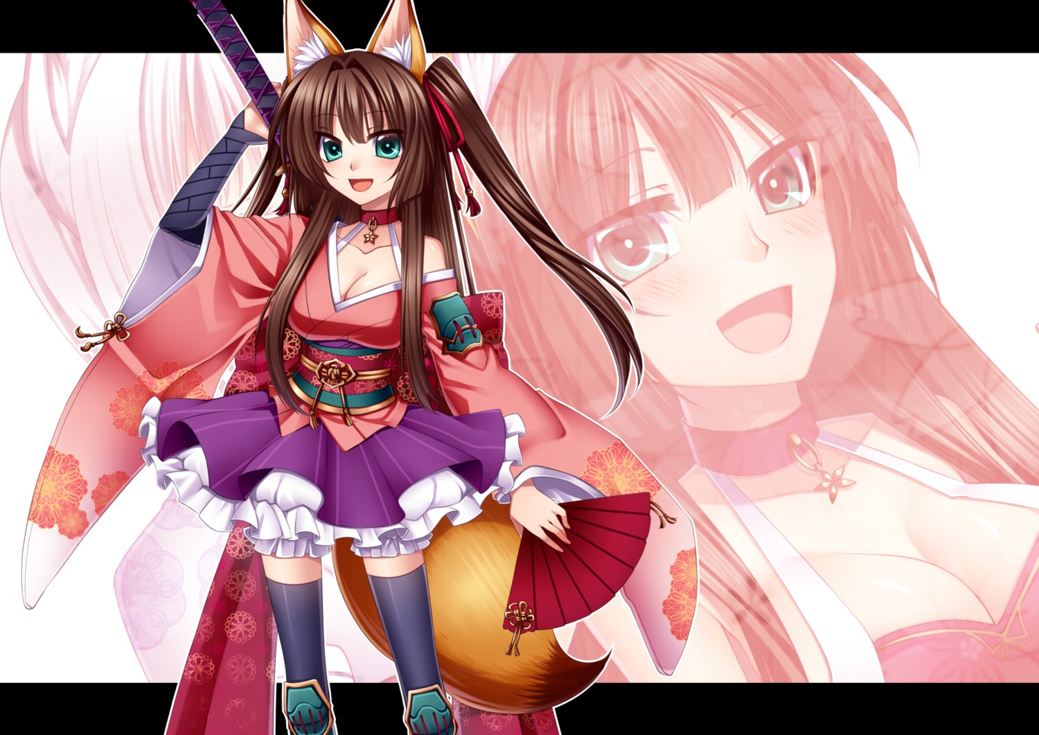 animal_ears cleavage konshin tail thighhighs