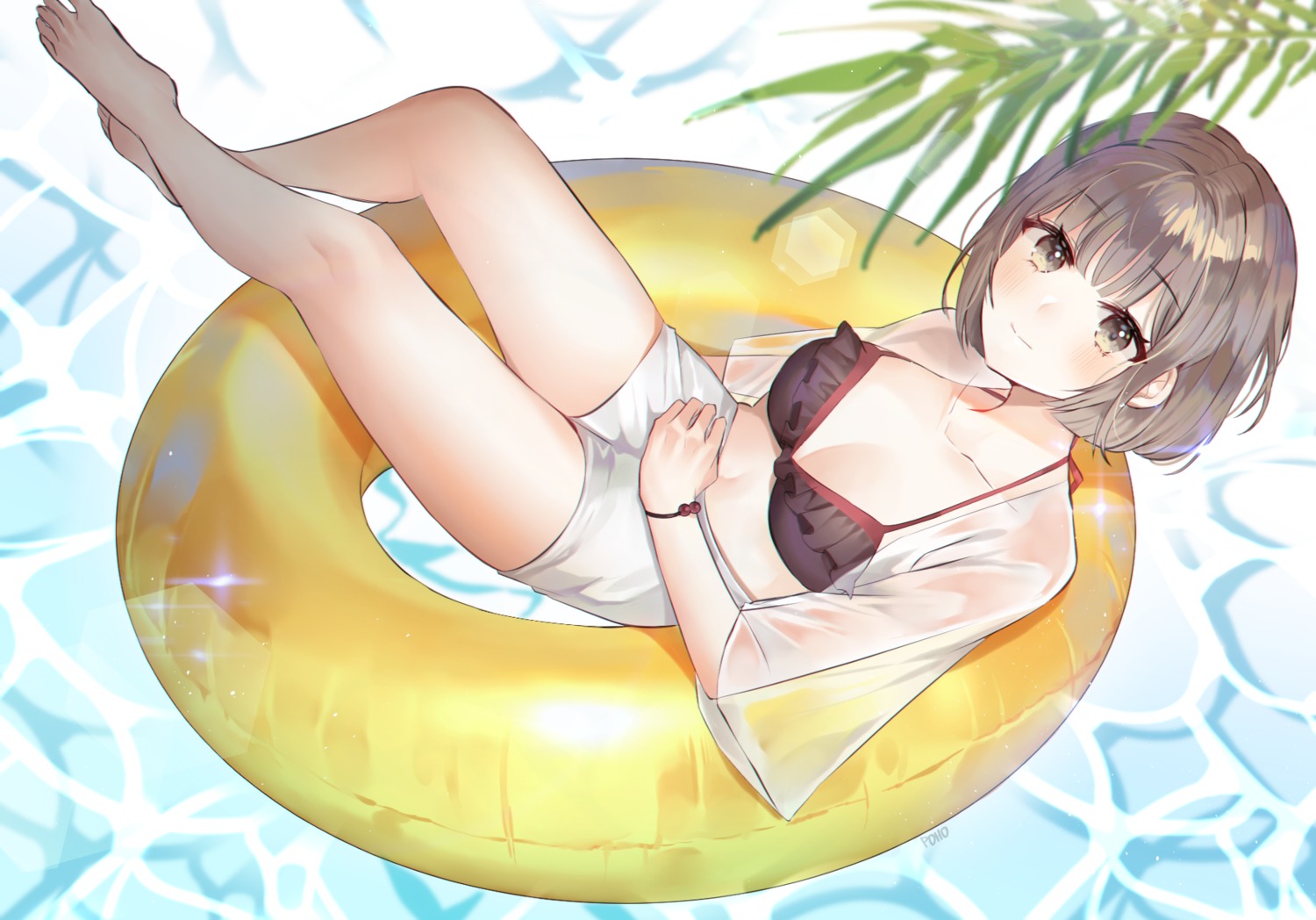 bikini_top open_shirt poho see_through swimsuits wet_clothes