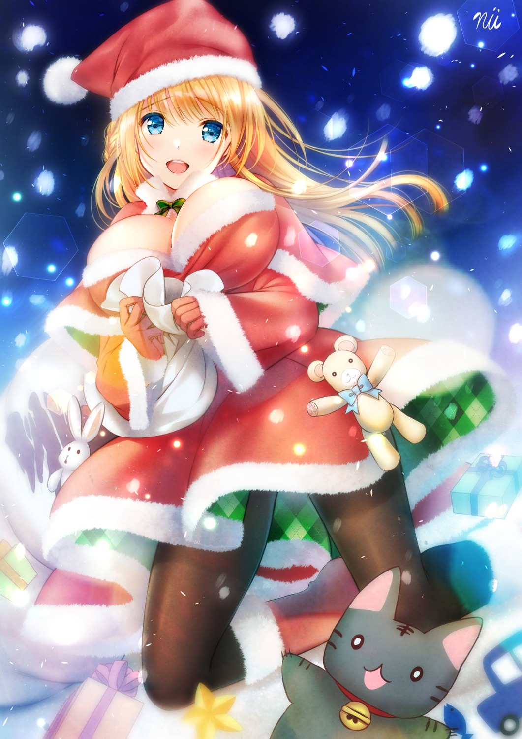 ainili christmas cleavage dress neko pantyhose