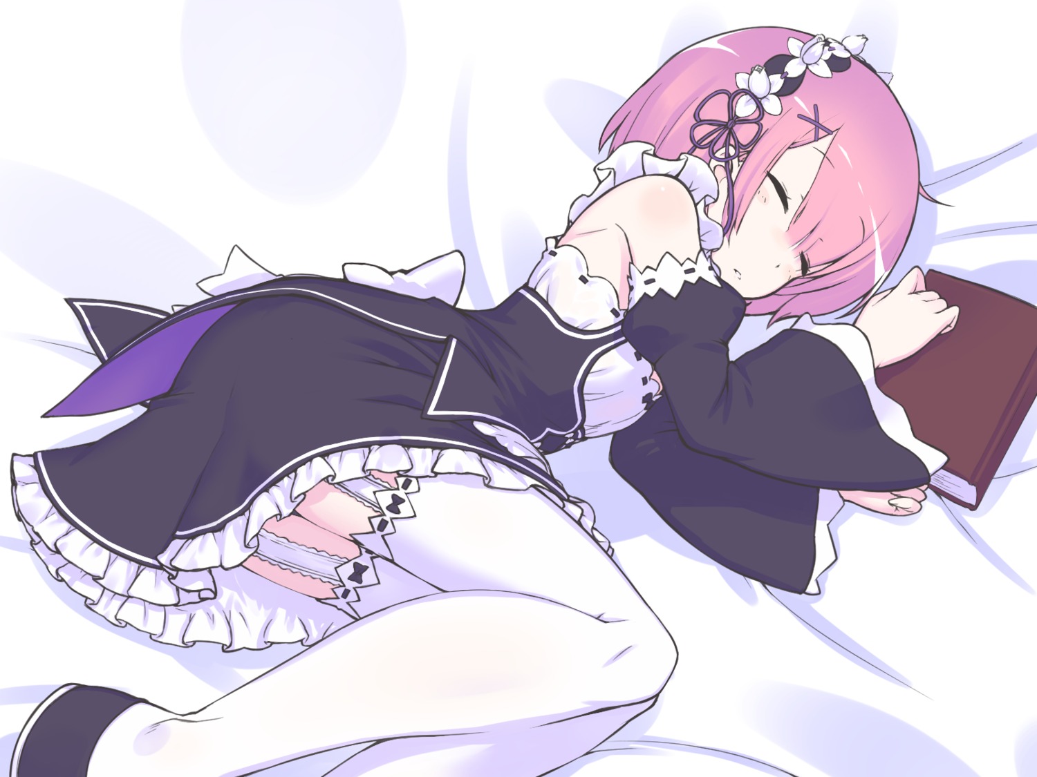 maid ram_(re_zero) re_zero_kara_hajimeru_isekai_seikatsu stockings tam2 thighhighs wallpaper