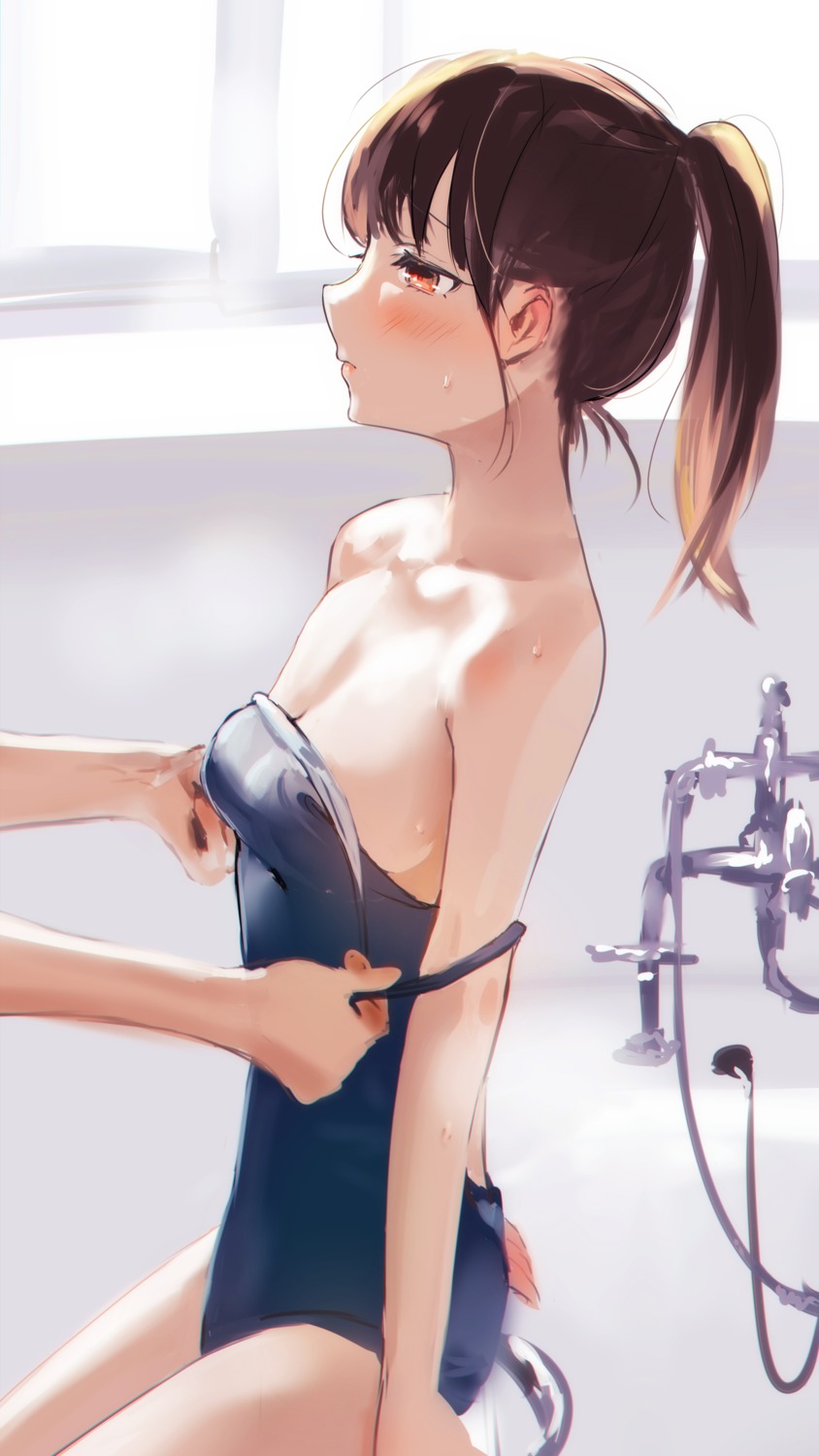 artist_revision cleavage school_swimsuit swimsuits tomozero undressing