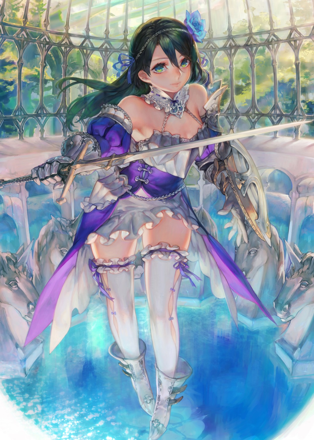 aoin armor cleavage sword thighhighs