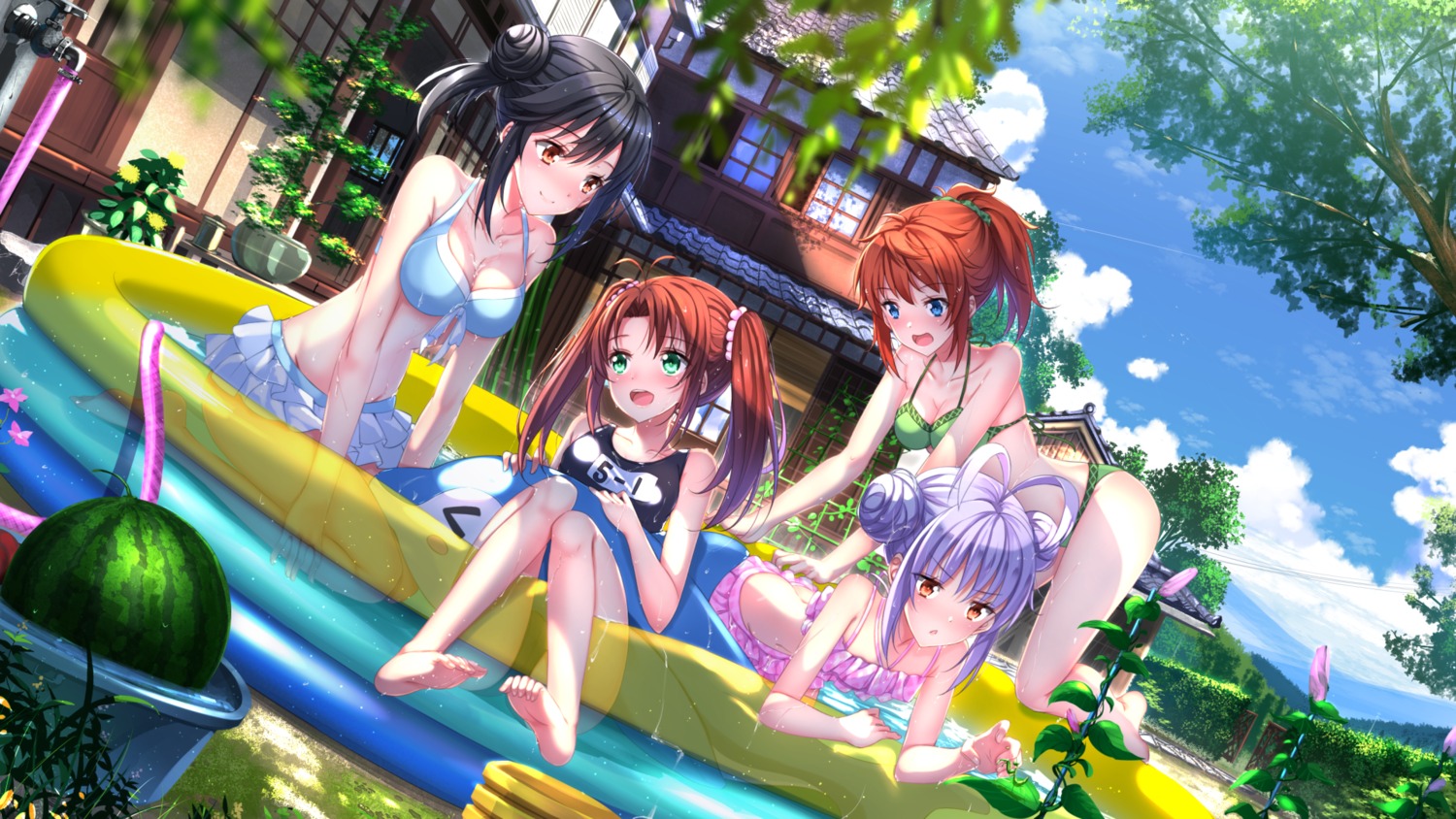 bikini cleavage feet ichijou_hotaru koshigaya_komari koshigaya_natsumi miyauchi_renge non_non_biyori school_swimsuit swimsuits swordsouls wet