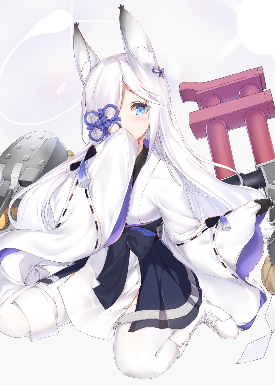 animal_ears azur_lane eyepatch japanese_clothes kasumi_(azur_lane) kimidori3_karla thighhighs